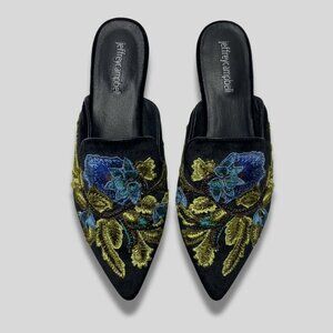JEFFREY CAMPBELL Claes Applique Velvet Mules Size 8.5